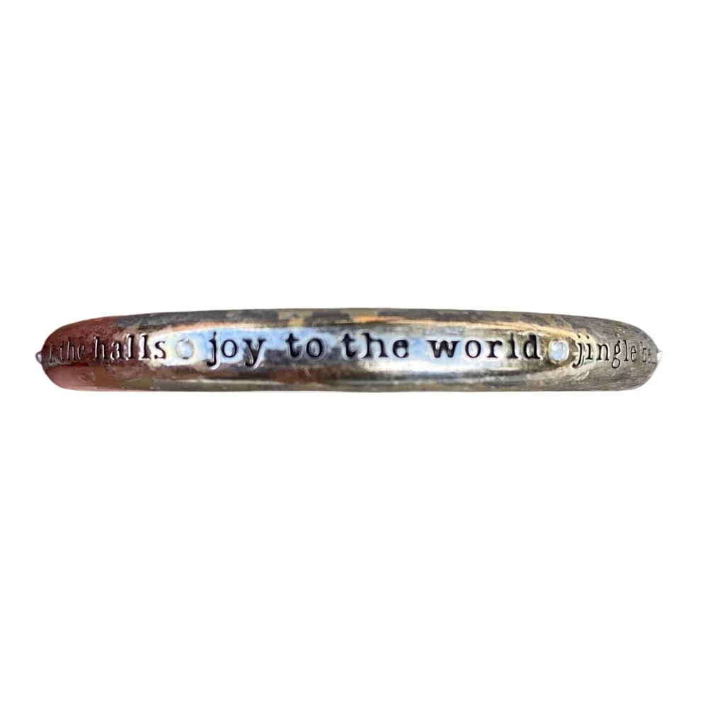 Brighton Stamped Christmas Carol Song Lyric Bangle‎ Bracelet Silver Tone